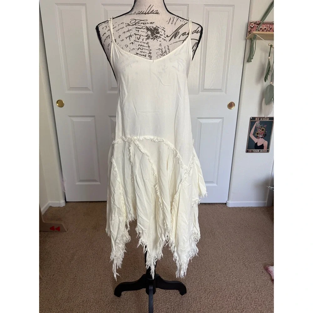 Free People Intimately Ivory Handkerchief Hem Slip Dress Frayed Boho Cream XS